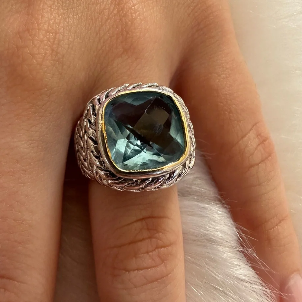 18k GF Blue agua marine Gemstone Ring